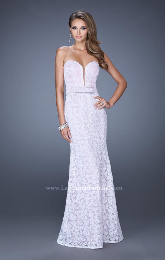 Picture of: Strapless White Lace Dress with Plunging Neckline in Pink, Style: 20138, Detail Picture 2