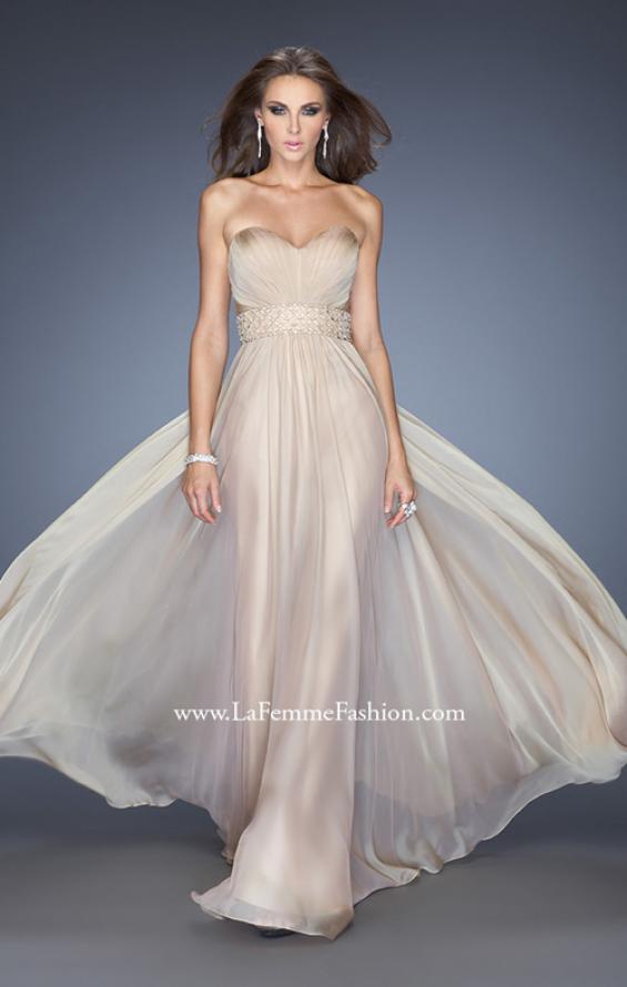 Picture of: Long Chiffon Prom Gown with Pleated Bodice and Beading in Nude, Style: 20140, Main Picture