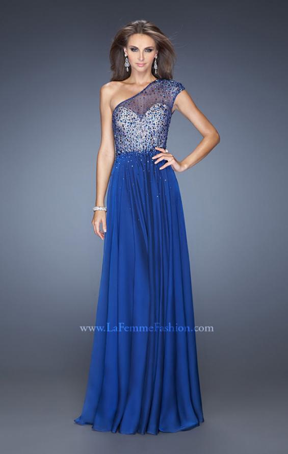 Picture of: A-line Chiffon Prom Dress with Sheer Net Detailing in Blue, Style: 20141, Main Picture