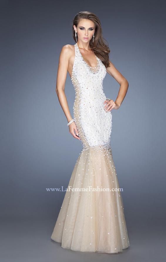 Picture of: Long Halter Mermaid Gown with Layered Tulle Skirt in White, Style: 20147, Main Picture