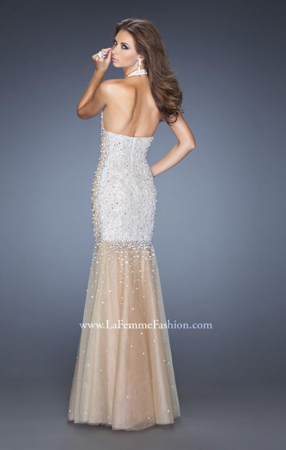 Picture of: Long Halter Mermaid Gown with Layered Tulle Skirt in White, Style: 20147, Back Picture