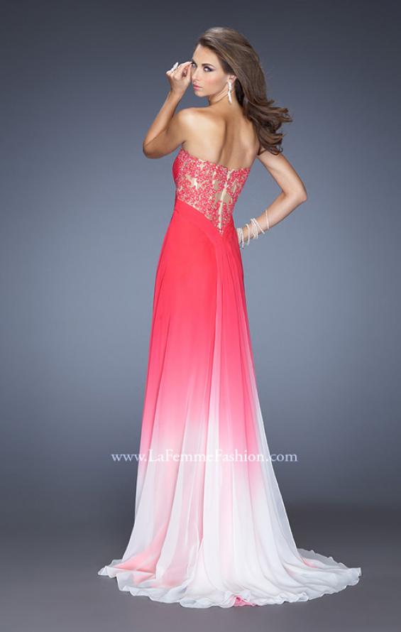 Picture of: Ombre Chiffon Prom Dress with Criss Cross Ruched Bodice in Pink, Style: 20167, Back Picture