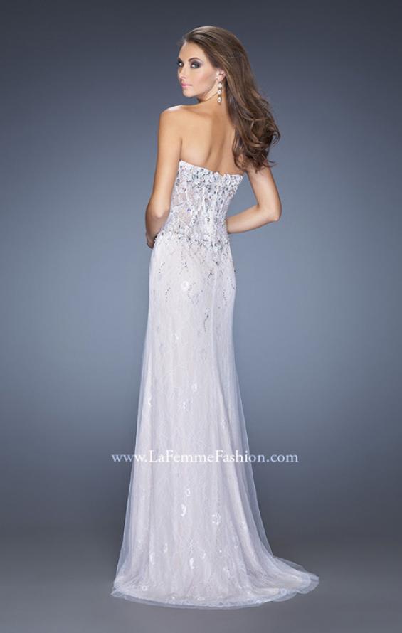 Picture of: Strapless White Lace Prom Gown with Floral Applique in White, Style: 20172, Back Picture