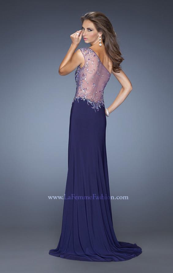 Picture of: Long Ruched Prom Dress with Side Slit and Net Detail in Blue, Style: 20176, Back Picture