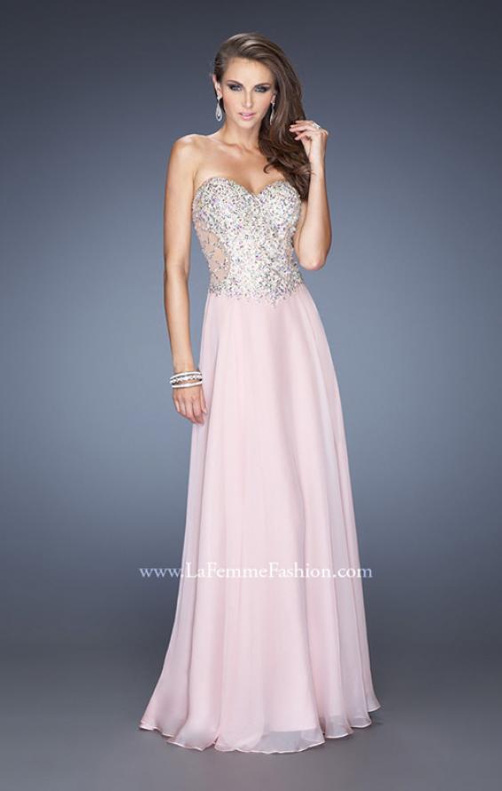 Picture of: Long Strapless Embellished Prom Dress with Net Overlay in Pink, Style: 20178, Main Picture