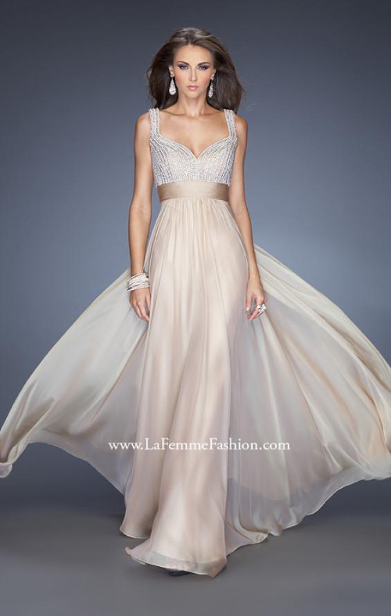 Picture of: Long Prom Gown with Chiffon Skirt and Gathered Waist in Nude, Style: 20203, Main Picture