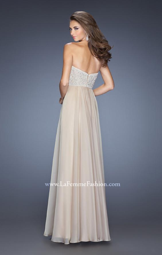 Picture of: Long Chiffon Prom Gown with Pearls and Rhinestones in Nude, Style: 20211, Back Picture