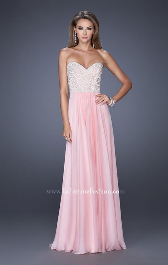 Picture of: Long Chiffon Prom Gown with Pearls and Rhinestones in Pink, Style: 20211, Detail Picture 2