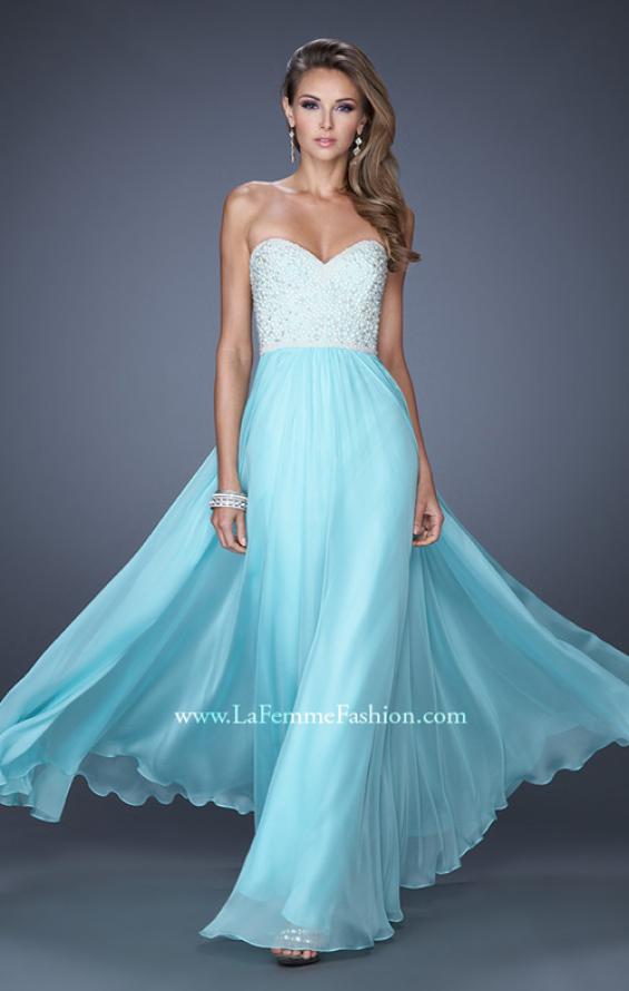 Picture of: Long Chiffon Prom Gown with Pearls and Rhinestones in Blue, Style: 20211, Detail Picture 3