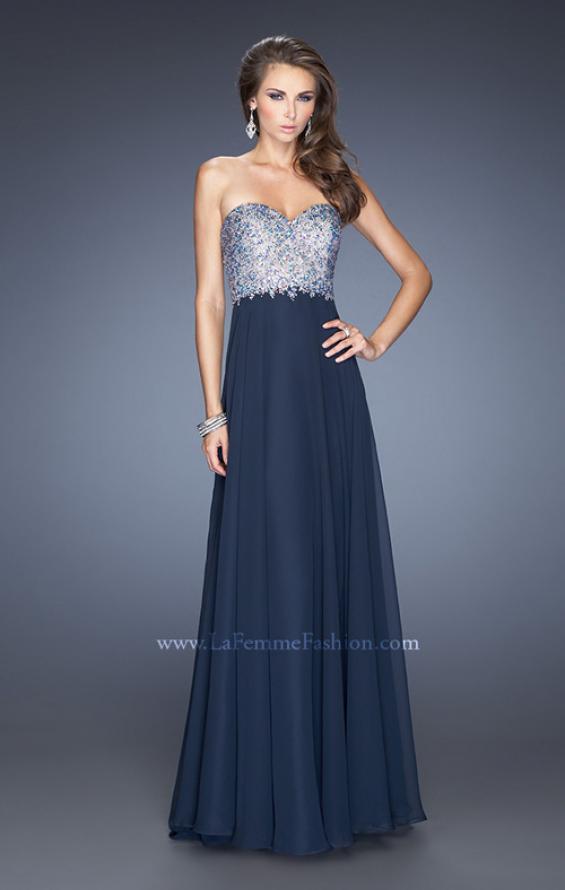 Picture of: Chiffon Gown with Natural Waist and Low Back in Blue, Style: 20217, Main Picture