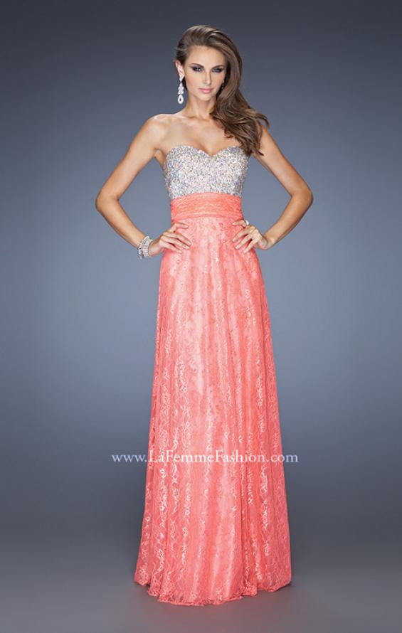 Picture of: Lace Prom Gown with Iridescent Jewel Detailing in Orange, Style: 20385, Main Picture