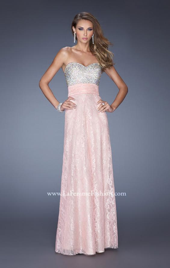 Picture of: Lace Prom Gown with Iridescent Jewel Detailing in Pink, Style: 20385, Detail Picture 1
