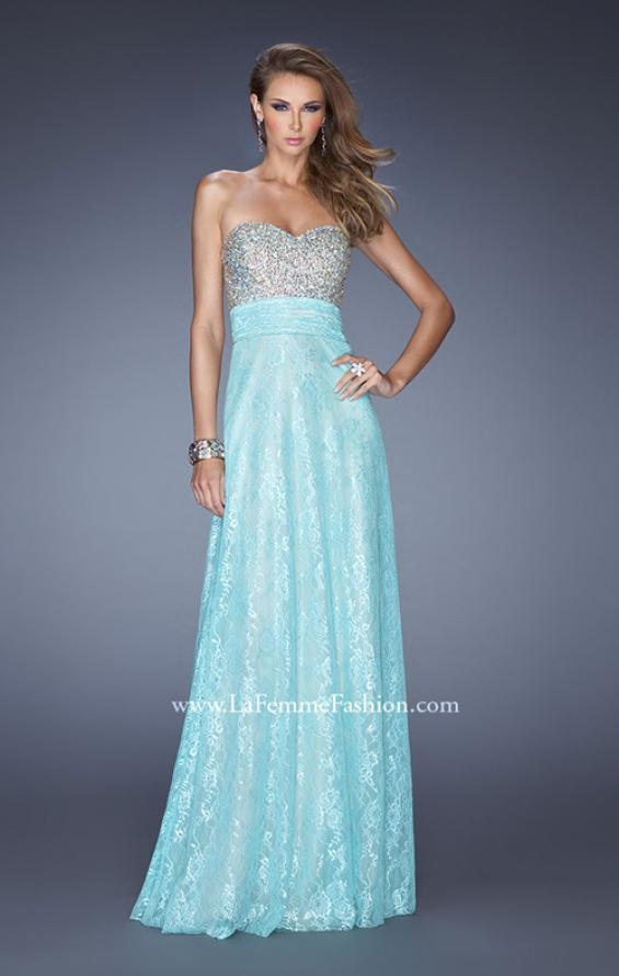 Picture of: Lace Prom Gown with Iridescent Jewel Detailing in Blue, Style: 20385, Detail Picture 2