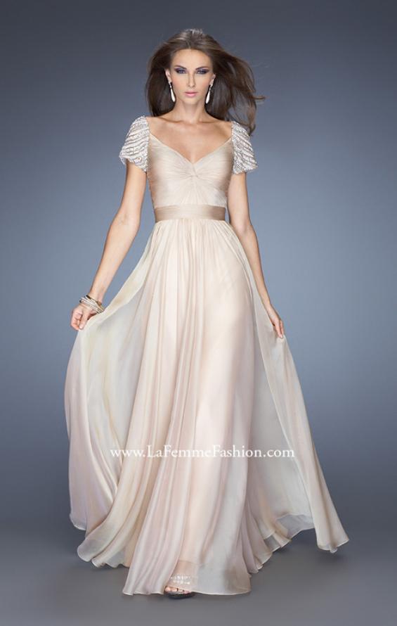 Picture of: Long Chiffon Prom Gown with Ruched Knotted Bodice in Nude, Style: 20390, Main Picture