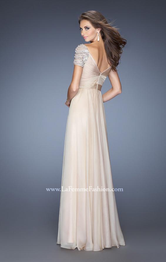 Picture of: Long Chiffon Prom Gown with Ruched Knotted Bodice in Nude, Style: 20390, Back Picture