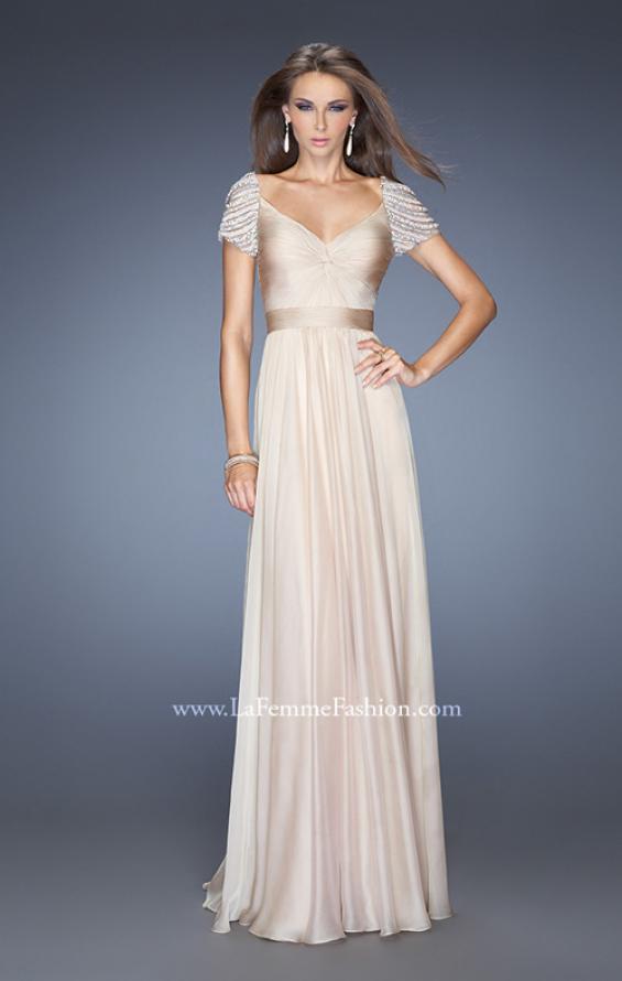 Picture of: Long Chiffon Prom Gown with Ruched Knotted Bodice in Nude, Style: 20390, Detail Picture 1