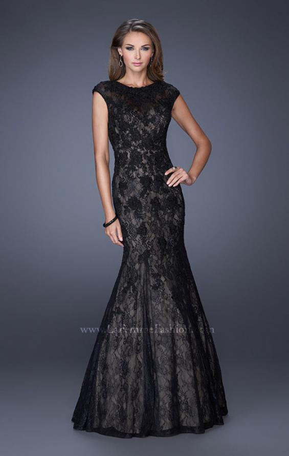 Picture of: Trumpet Style Gown with Sheer Lace Detailing in Black, Style: 20427, Detail Picture 1