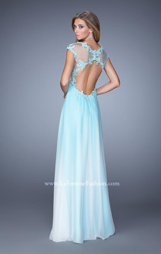 Picture of: Long Ombre Chiffon Gown with Ruched Empire Waist in Blue, Style: 20444, Back Picture