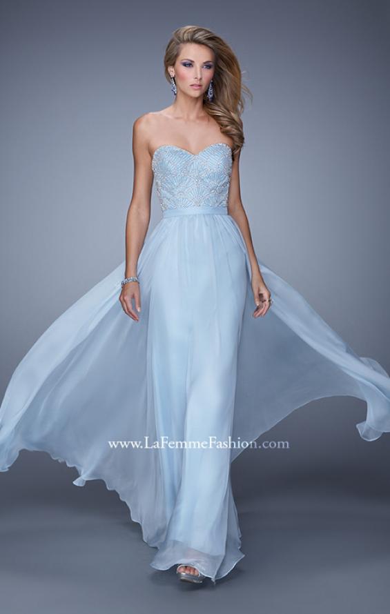 Picture of: Long Strapless Chiffon Prom Gown with Embellishments in Blue, Style: 20447, Detail Picture 3