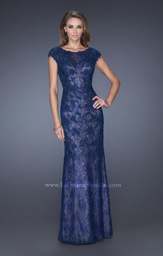 Picture of: Cap Sleeve Lace Evening Gown with High Scoop Neck in Blue, Style: 20471, Main Picture