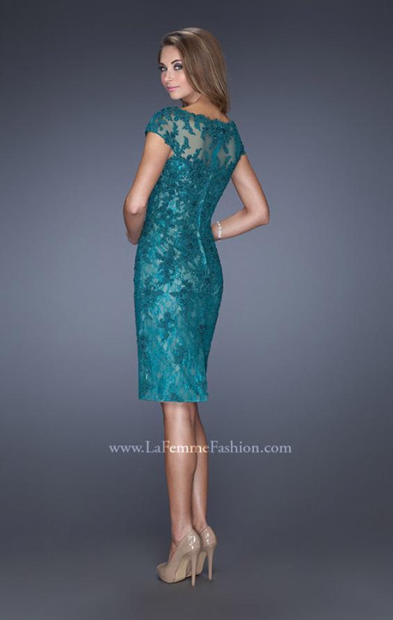 Picture of: Long Lace Gown with Cap Sleeves and Lace Appliques in Green, Style: 20478, Back Picture