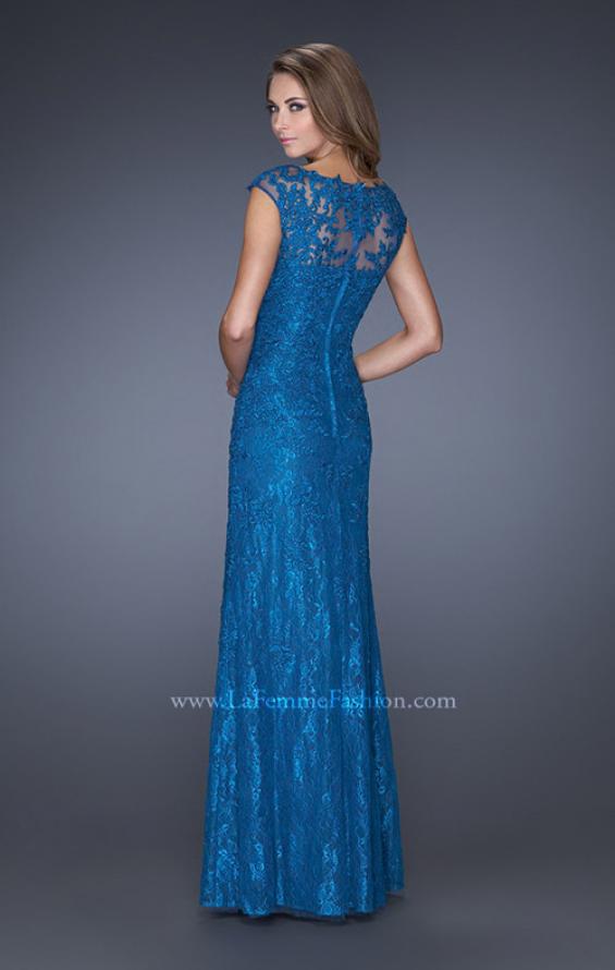 Picture of: Long Lace Evening Dress with Cap Sleeves in Blue, Style: 20490, Back Picture