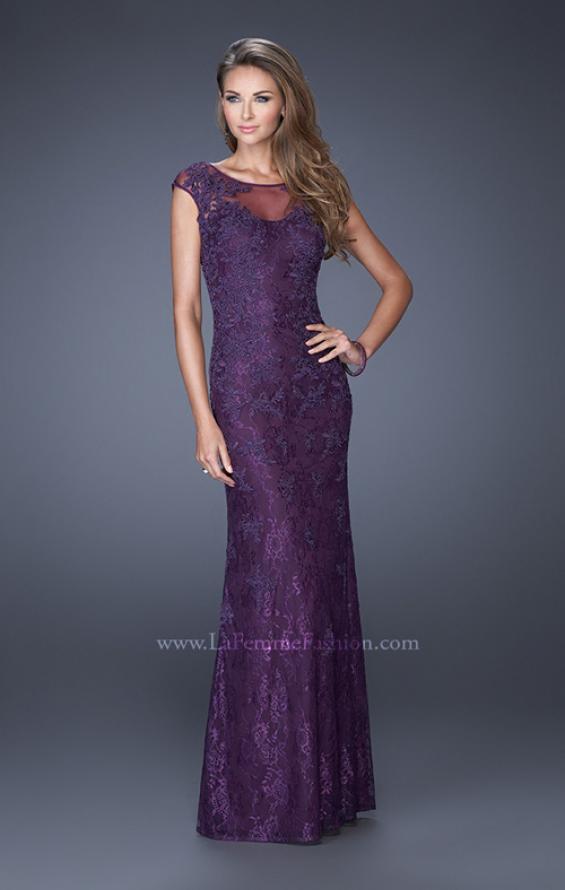 Picture of: Long Lace Evening Dress with Cap Sleeves in Purple, Style: 20490, Detail Picture 3