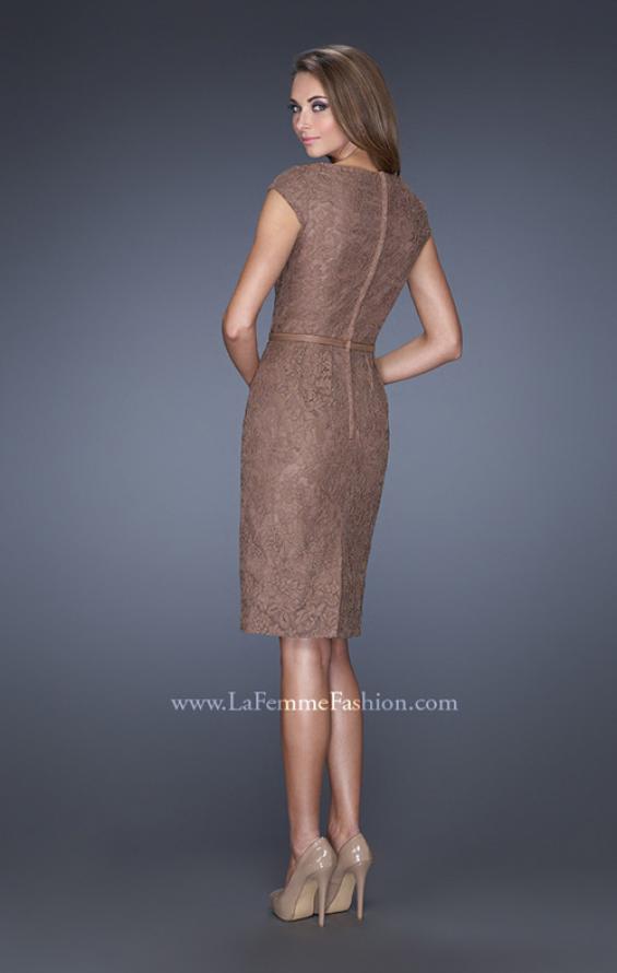 Picture of: Long Pleated Lace Evening Dress with Thin Belt in Brown, Style: 20501, Back Picture