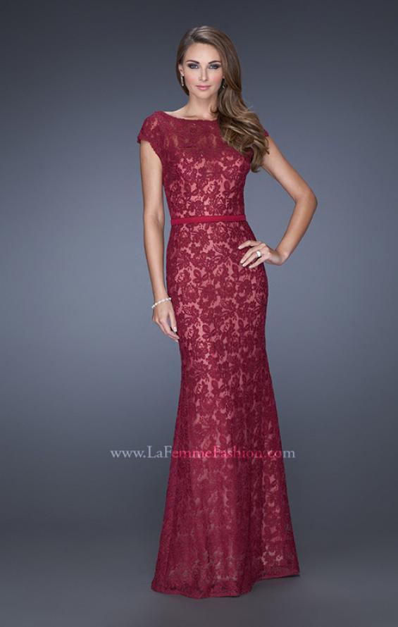 Picture of: Lace Evening Dress with Cap Sleeves and a Thin Belt in Red, Style: 20503, Main Picture