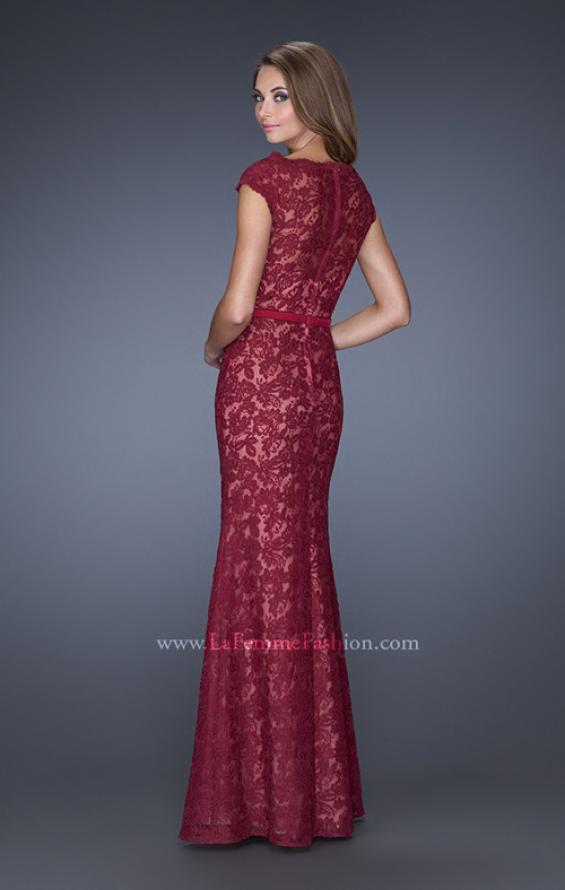 Picture of: Lace Evening Dress with Cap Sleeves and a Thin Belt in Red, Style: 20503, Back Picture