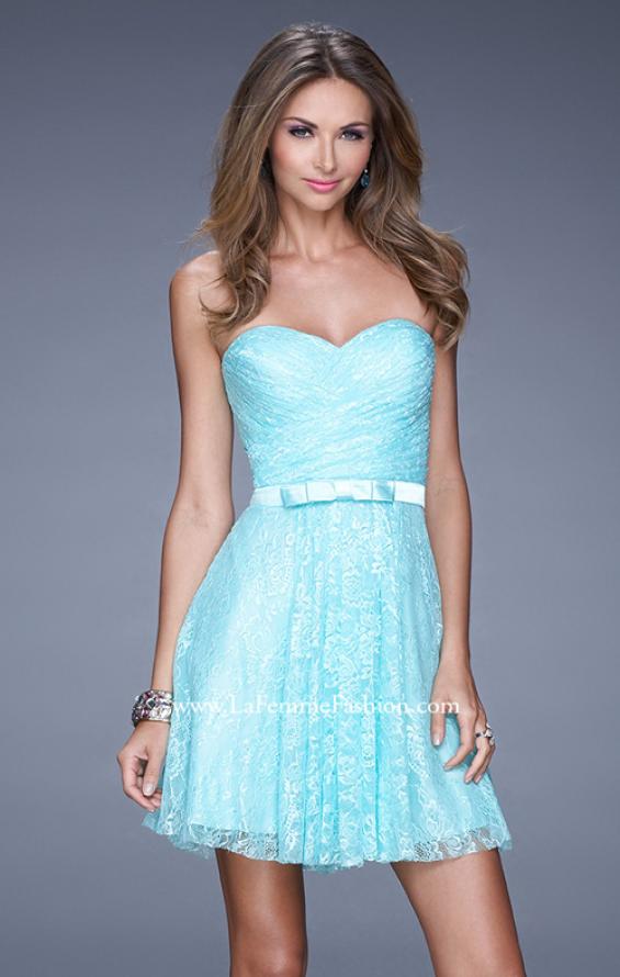 Picture of: Short Dress with Gathered Bodice and Sweetheart Neck in Blue, Style: 20531, Detail Picture 1