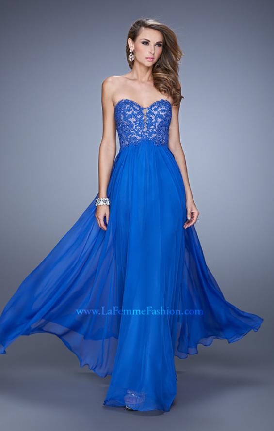 Picture of: Long Prom Gown with Jeweled Lace Appliques and Beads in Blue, Style: 20534, Main Picture