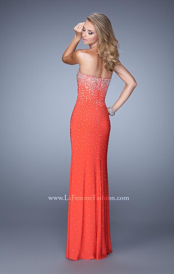 Picture of: Jersey Prom Dress Encrusted in Iridescent Jewels in Orange, Style: 20538, Back Picture