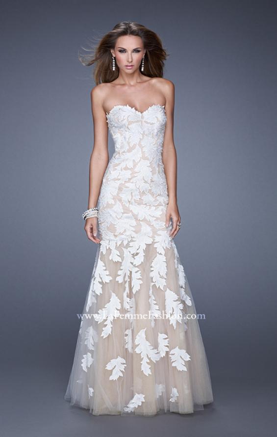 Picture of: Mermaid Prom Dress with Embroidered Leaf Applique in White, Style: 20553, Main Picture
