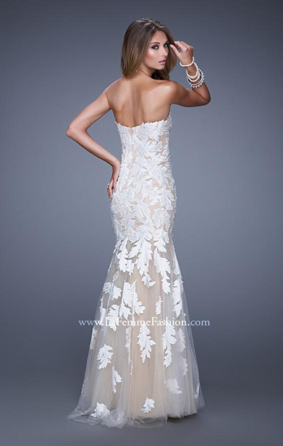 Picture of: Mermaid Prom Dress with Embroidered Leaf Applique in White, Style: 20553, Back Picture