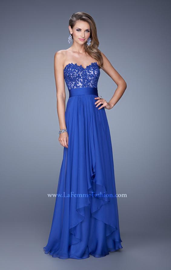 Picture of: Long Chiffon Dress with Tiered Skirt and Jeweled Lace in Blue, Style: 20557, Main Picture