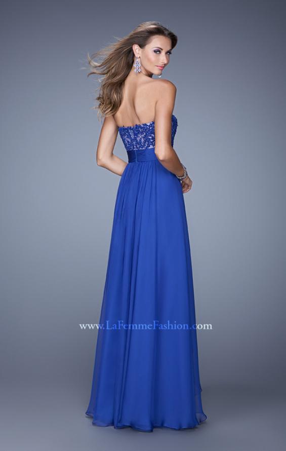 Picture of: Long Chiffon Dress with Tiered Skirt and Jeweled Lace in Blue, Style: 20557, Back Picture