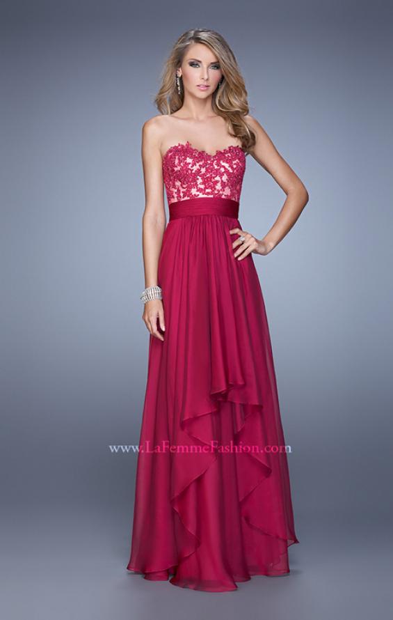 Picture of: Long Chiffon Dress with Tiered Skirt and Jeweled Lace in Pink, Style: 20557, Detail Picture 2