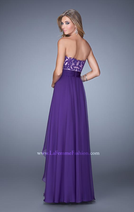 Picture of: Long Chiffon Dress with Tiered Skirt and Jeweled Lace in Purple, Style: 20557, Detail Picture 4