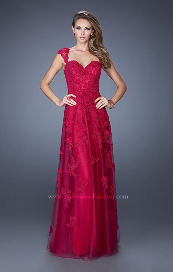Picture of: Tulle Prom Dress with Lace Applique and Cap Sleeves in Pink, Style: 20558, Main Picture
