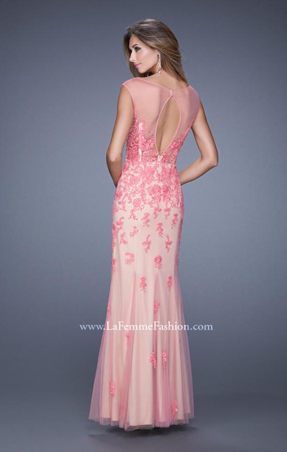 Picture of: Nude Jersey Prom Dress with Colored Tulle Overlay in Pink, Style: 20569, Back Picture