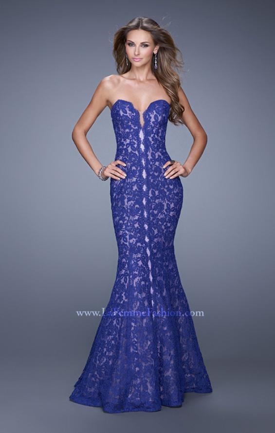 Picture of: Lace Mermaid Gown with Scalloped Lace Trim in Blue, Style: 20570, Detail Picture 2
