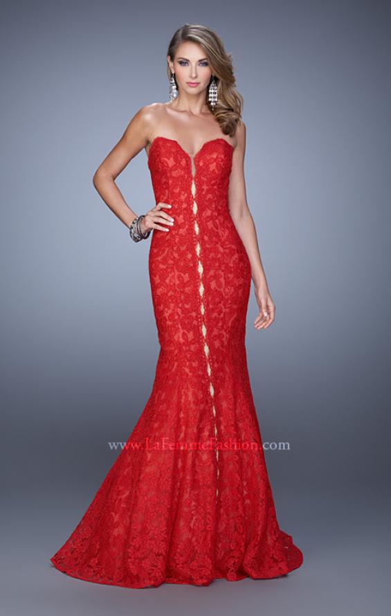 Picture of: Lace Mermaid Gown with Scalloped Lace Trim in Red, Style: 20570, Detail Picture 4