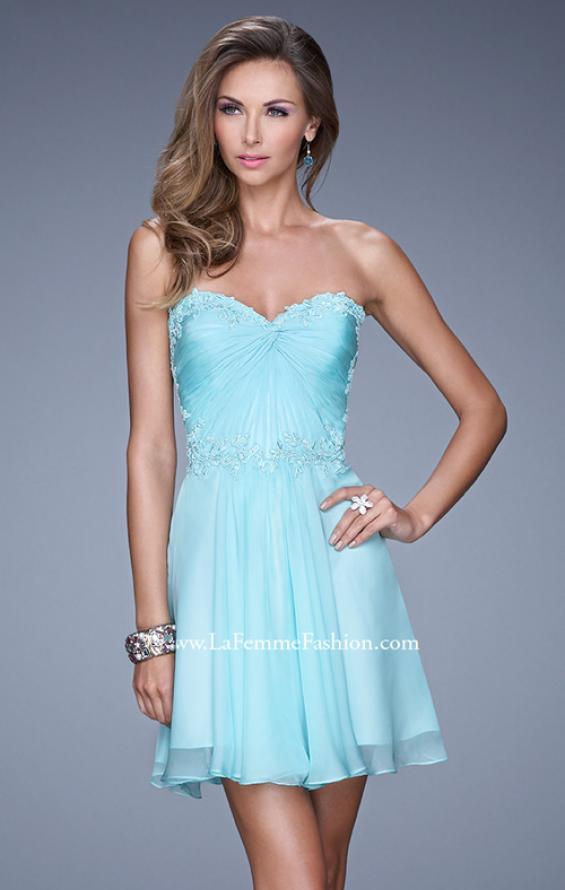 Picture of: Strapless Short Chiffon Dress with Front Gathering in Blue, Style: 20573, Main Picture