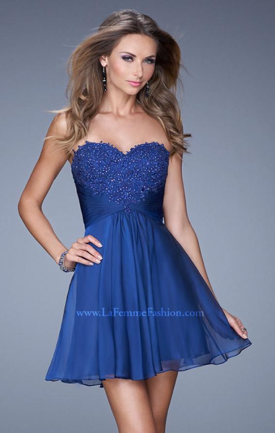 Picture of: Lace and Chiffon Prom Dress with Shimmery Lace Detail in Blue, Style: 20574, Detail Picture 1
