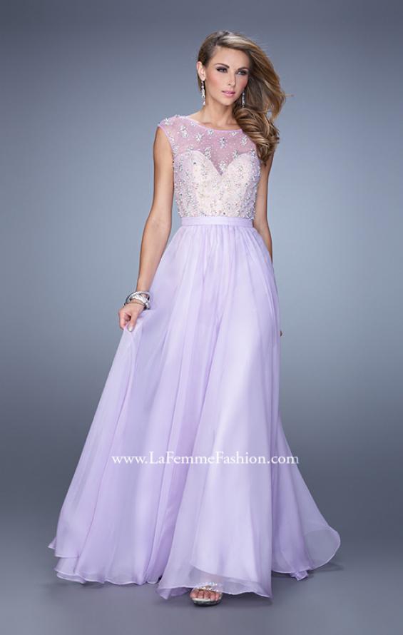 Picture of: Chiffon Prom Dress with Pearls and Rhinestones in Purple, Style: 20602, Detail Picture 1