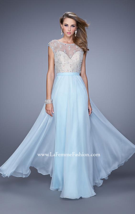 Picture of: Chiffon Prom Dress with Pearls and Rhinestones in Blue, Style: 20602, Detail Picture 2
