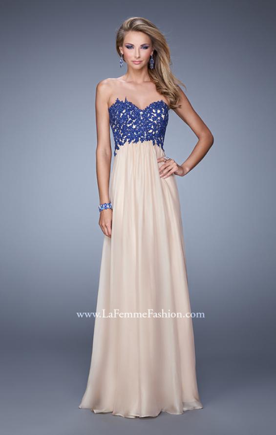 Picture of: Nude Chiffon Prom Gown with Contrasting Beaded Lace Top in Nude, Style: 20617, Main Picture