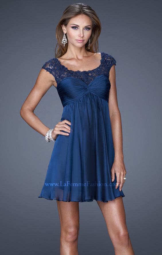 Picture of: Cap Sleeve Chiffon Short Dress with Gathering in Blue, Style: 20624, Main Picture