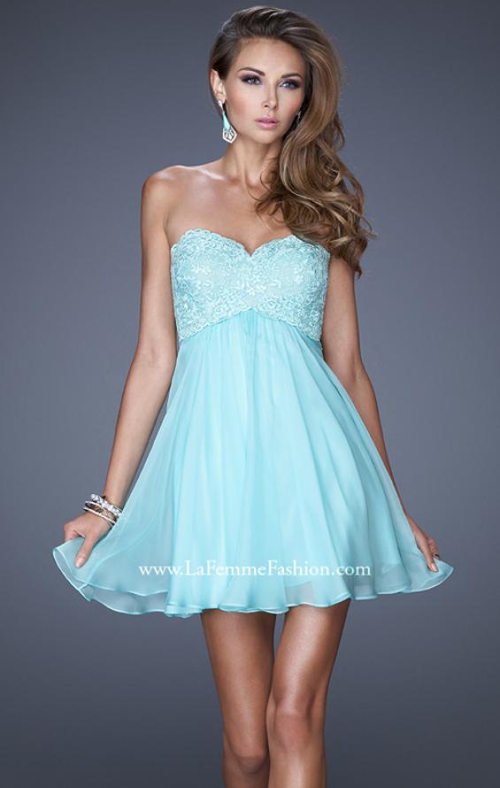Picture of: Open Back Strapless Long Prom Gown with Lace Bodice in Blue, Style: 20633, Main Picture